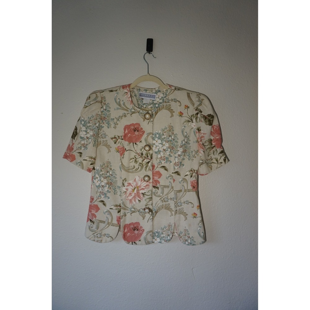 Jessica Howard Floral Tapestry Blouse Vintage Regencycore Shabby Chic Pink 10